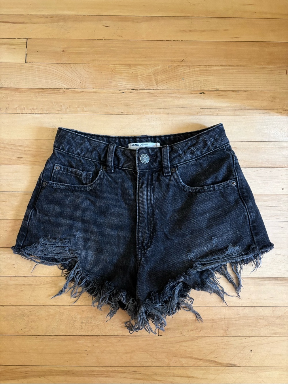 Women's Black High-Rise Distressed Denim Shorts Garage